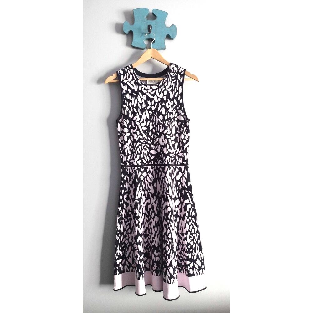 Eliza J Pink Navy Floral Sleeveless Fit & Flare Knit Midi Dress Size M